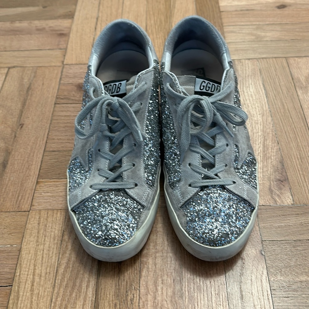 Golden Goose Super-Star in silver glitter with ice-gray suede size 39 sneakers
